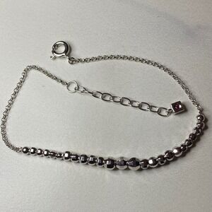 ELLE 925 Sterling Silver Disco Ball‎ Beaded Bracelet with Pink Stone Accent